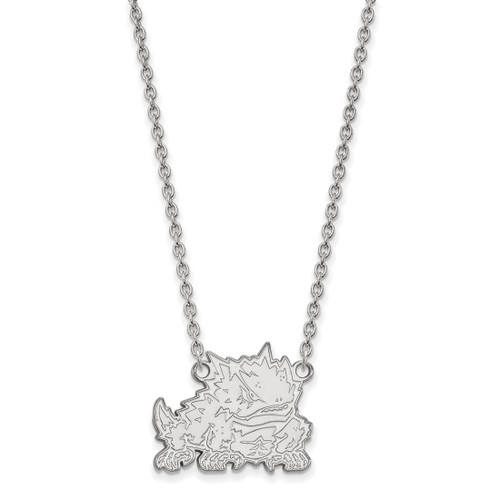 LogoArt Texas Christian University Necklace - Sterling Silver Rhodium-Plated Horned Frog Large Pendant 18 Inch