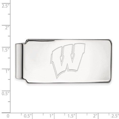 LogoArt University of Wisconsin Money Clip - Sterling Silver Rhodium-Plated Letter W - View 2