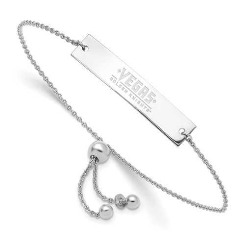 LogoArt Vegas Golden Knights Bracelet - Sterling Silver Rhodium-Plated Small Bar Adjustable 9 Inch