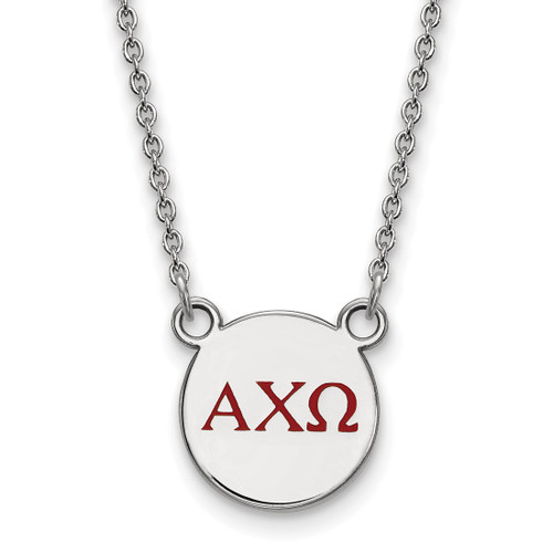 LogoArt Alpha Chi Omega Necklace - Sterling Silver Rhodium-Plated Sorority Greek Letters Small Color Enamel Pendant 18 Inch - SS027ACO-18
