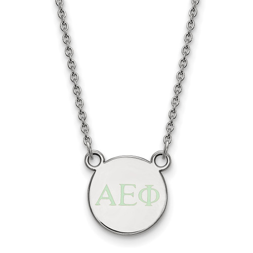 LogoArt Alpha Epsilon Phi Necklace - Sterling Silver Rhodium-Plated Sorority Greek Letters Extra Small Color Enamel Pendant 18 Inch - SS027AEP-18