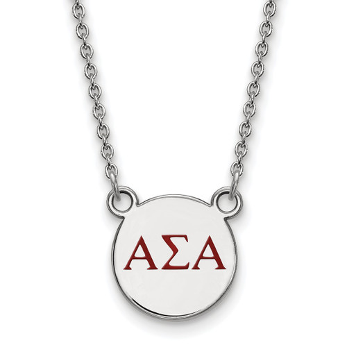 LogoArt Alpha Sigma Alpha Necklace - Sterling Silver Rhodium-Plated Sorority Greek Letters Small Color Enamel Pendant 18 Inch - SS027ASI-18