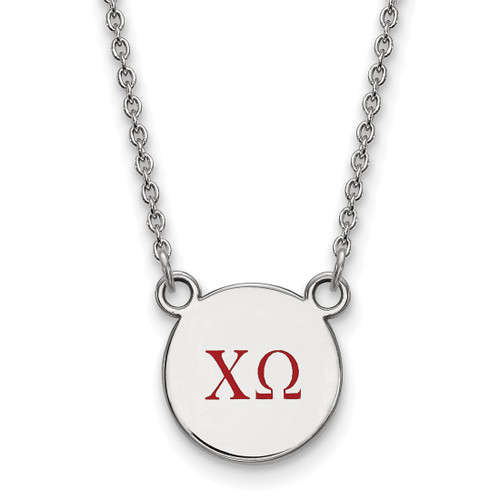 LogoArt Chi Omega Necklace - Sterling Silver Rhodium-Plated Sorority Greek Letters Small Color Enamel Pendant 18 Inch - SS027CHO-18