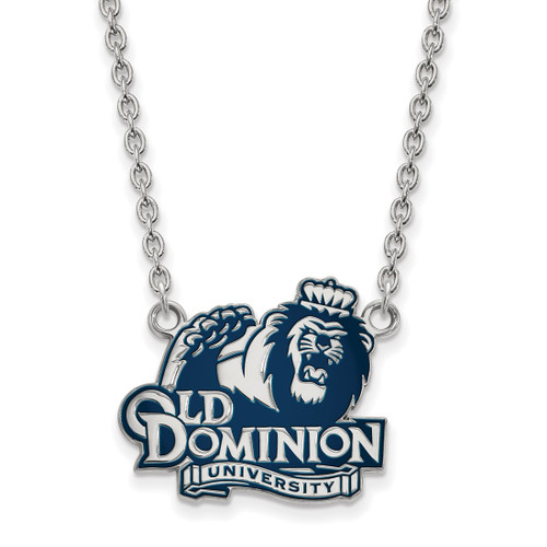 LogoArt Old Dominion University Necklace - Sterling Silver Rhodium-Plated Large Enameled Pendant 18 Inch