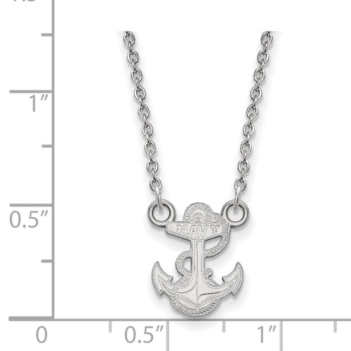 Sterling Silver Rhodium-Plated LogoArt US Naval Academy Anchor Small Pendant 18 Inch Necklace - View 2