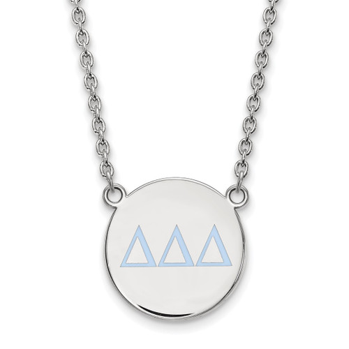 LogoArt Delta Delta Delta Necklace - Sterling Silver Rhodium-Plated Sorority Greek Letters Large Color Enamel Pendant 18 Inch - SS028DDD-18
