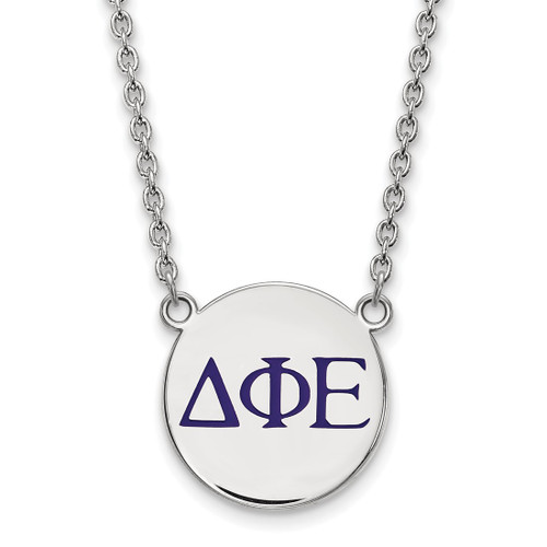 LogoArt Delta Phi Epsilon Necklace - Sterling Silver Rhodium-Plated Sorority Greek Letters Large Color Enamel Pendant 18 Inch - SS028DPH-18