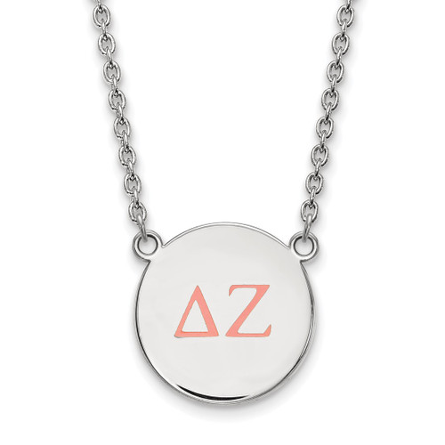 LogoArt Delta Zeta Necklace - Sterling Silver Rhodium-Plated Sorority Greek Letters Large Color Enamel Pendant 18 Inch - SS028DZ-18