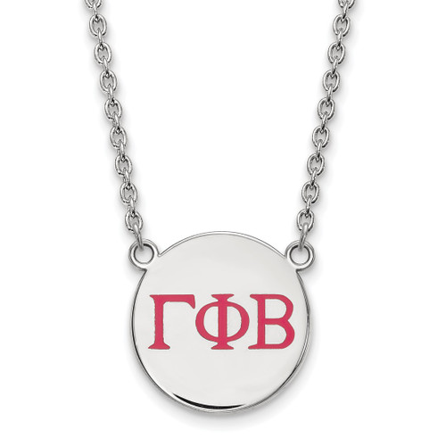 LogoArt Gamma Phi Beta Necklace - Sterling Silver Rhodium-Plated Sorority Greek Letters Large Color Enamel Pendant 18 Inch - SS028GPB-18