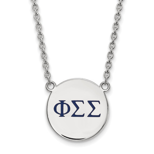 LogoArt Phi Sigma Sigma Necklace - Sterling Silver Rhodium-Plated Sorority Greek Letters Large Color Enamel Pendant 18 Inch - SS028PSS-18