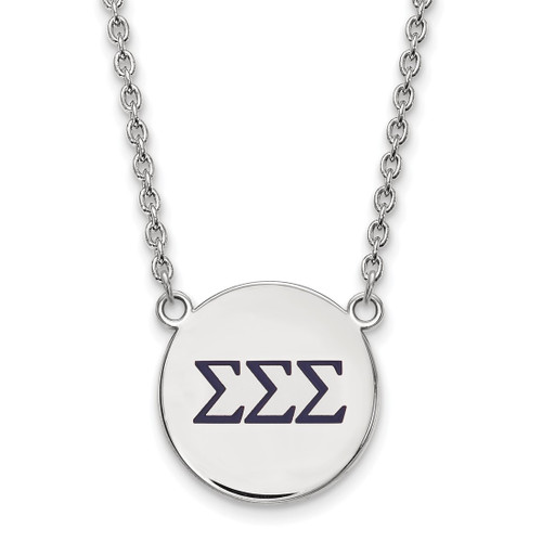 LogoArt Sigma Sigma Sigma Necklace - Sterling Silver Rhodium-Plated Sorority Greek Letters Large Color Enamel Pendant 18 Inch - SS028SSS-18