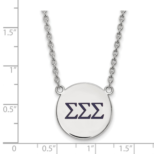 LogoArt Sigma Sigma Sigma Necklace - Sterling Silver Rhodium-Plated Sorority Greek Letters Large Color Enamel Pendant 18 Inch - SS028SSS-18 - View 2