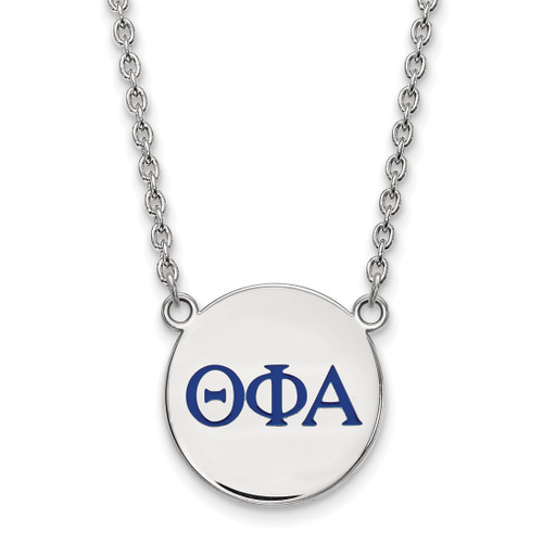 LogoArt Theta Phi Alpha Necklace - Sterling Silver Rhodium-Plated Sorority Greek Letters Large Color Enamel Pendant 18 Inch - SS028TPA-18