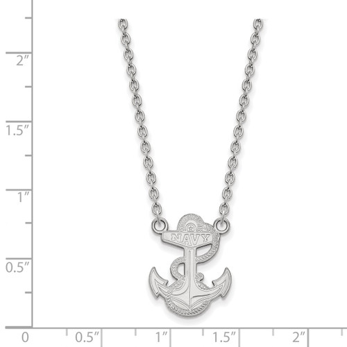 Sterling Silver Rhodium-Plated LogoArt US Naval Academy Anchor Large Pendant 18 Inch Necklace - View 2