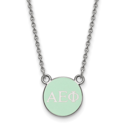 LogoArt Alpha Epsilon Phi Necklace - Sterling Silver Rhodium-Plated Sorority Greek Letters Extra Small Color Enamel Pendant 18 Inch - SS029AEP-18