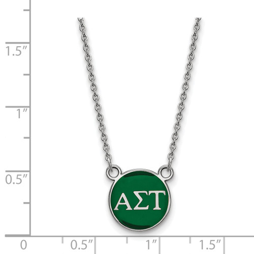 LogoArt Alpha Sigma Tau Necklace - Sterling Silver Rhodium-Plated Sorority Greek Letters Small Color Enamel Pendant 18 Inch - SS029ALS-18 - View 2