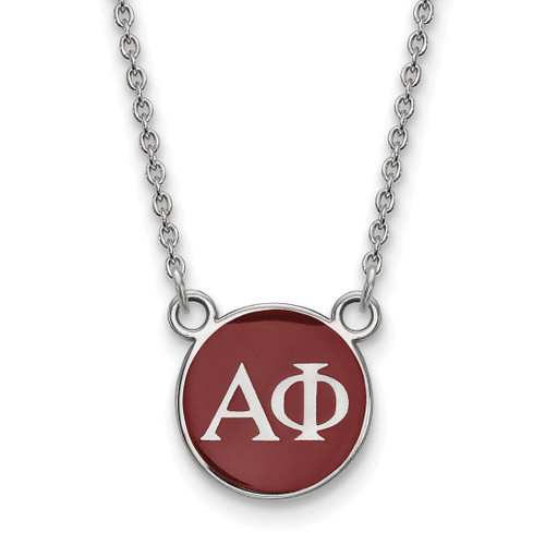 LogoArt Alpha Phi Necklace - Sterling Silver Rhodium-Plated Sorority Greek Letters Small Color Enamel Pendant 18 Inch - SS029APH-18