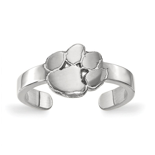 LogoArt Clemson University Toe Ring - Sterling Silver Rhodium-Plated Tiger Paw, 2 mm