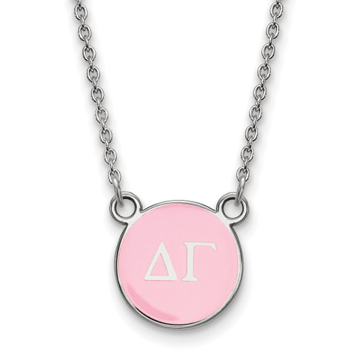 LogoArt Delta Gamma Necklace - Sterling Silver Rhodium-Plated Sorority Greek Letters Small Color Enamel Pendant 18 Inch - SS029DG-18