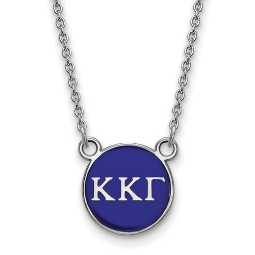 LogoArt Kappa Kappa Gamma Necklace - Sterling Silver Rhodium-Plated Sorority Greek Letters Small Color Enamel Pendant 18 Inch - SS029KKG-18