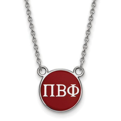 LogoArt Pi Beta Phi Necklace - Sterling Silver Rhodium-Plated Sorority Greek Letters Small Color Enamel Pendant 18 Inch - SS029PBP-18