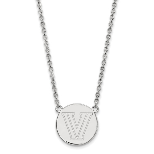LogoArt Villanova University Necklace - Sterling Silver Rhodium-Plated Letter V Large Disc 18 Inch