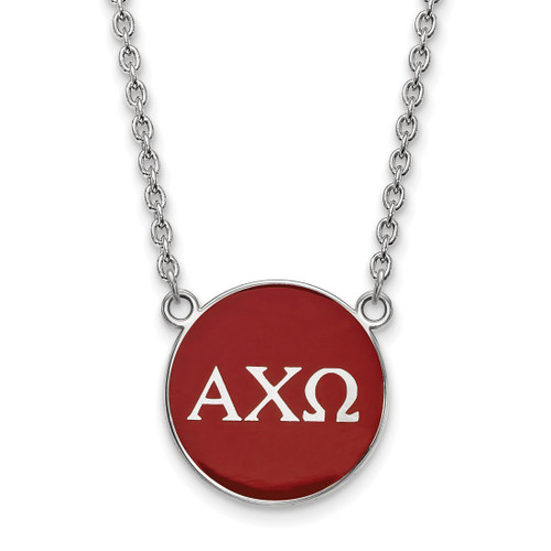 LogoArt Alpha Chi Omega Necklace - Sterling Silver Rhodium-Plated Sorority Greek Letters Large Color Enamel Pendant 18 Inch - SS030ACO-18