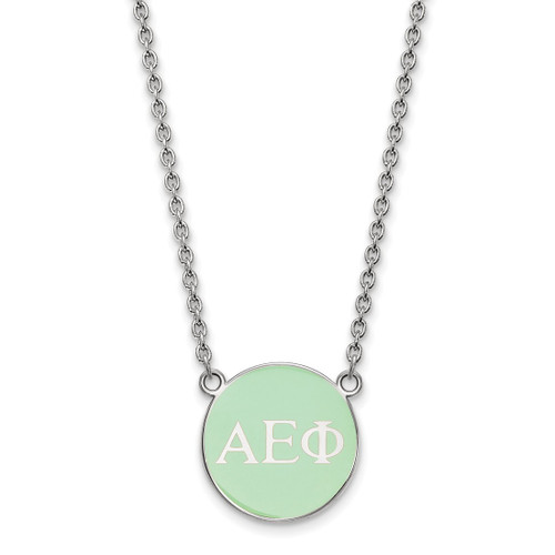 LogoArt Alpha Epsilon Phi Necklace - Sterling Silver Rhodium-Plated Sorority Greek Letters Small Color Enamel Pendant 18 Inch - SS030AEP-18