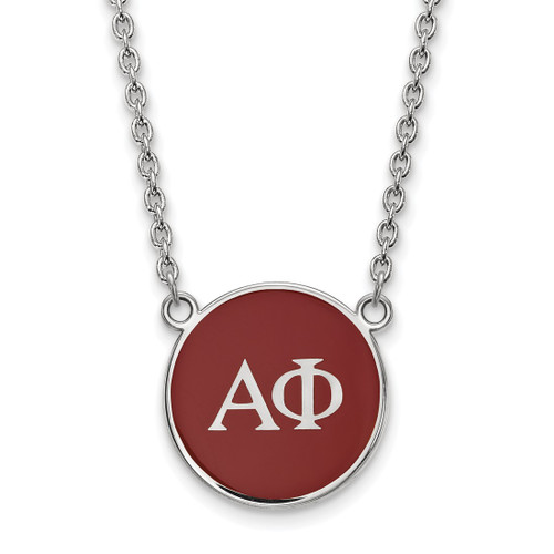 LogoArt Alpha Phi Necklace - Sterling Silver Rhodium-Plated Sorority Greek Letters Large Color Enamel Pendant 18 Inch - SS030APH-18