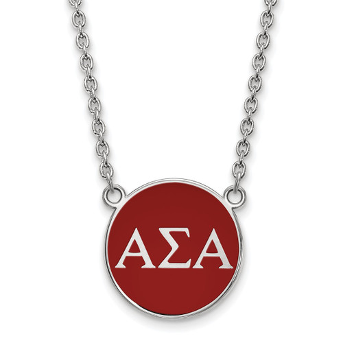 LogoArt Alpha Sigma Alpha Necklace - Sterling Silver Rhodium-Plated Sorority Greek Letters Large Color Enamel Pendant 18 Inch - SS030ASI-18