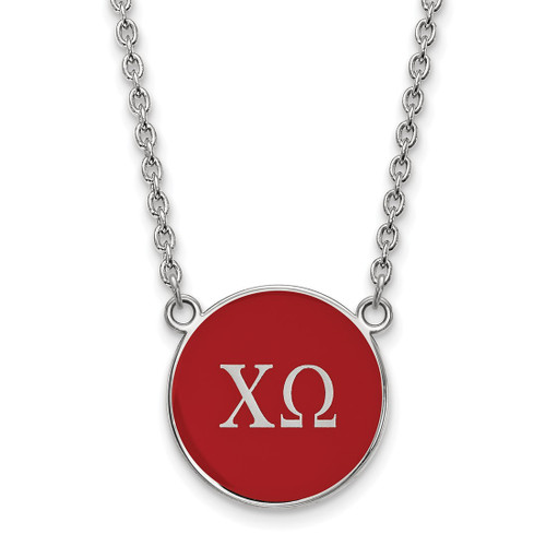 LogoArt Chi Omega Necklace - Sterling Silver Rhodium-Plated Sorority Greek Letters Large Color Enamel Pendant 18 Inch - SS030CHO-18