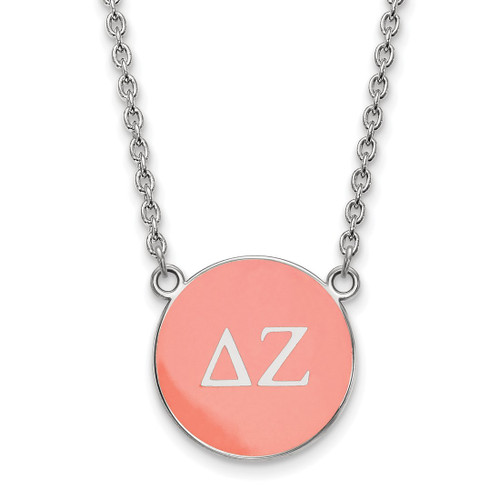 LogoArt Delta Zeta Necklace - Sterling Silver Rhodium-Plated Sorority Greek Letters Large Color Enamel Pendant 18 Inch - SS030DZ-18