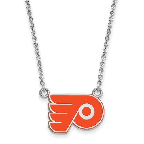 LogoArt Philadelphia Flyers Necklace - Sterling Silver Rhodium-Plated Small Enameled Pendant 18 Inch