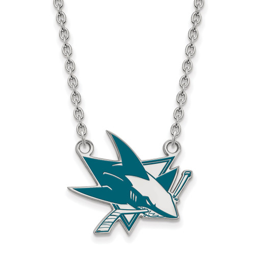 LogoArt San Jose Sharks Necklace - Sterling Silver Rhodium-Plated Large Enameled Pendant 18 Inch
