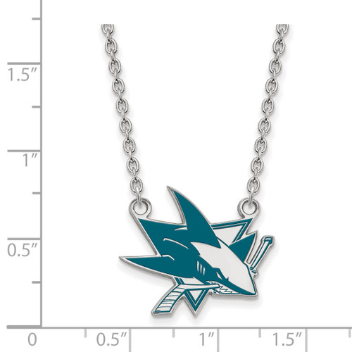 LogoArt San Jose Sharks Necklace - Sterling Silver Rhodium-Plated Large Enameled Pendant 18 Inch - View 2