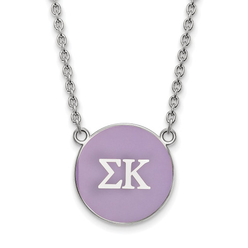 LogoArt Sigma Kappa Necklace - Sterling Silver Rhodium-Plated Sorority Greek Letters Large Color Enamel Pendant 18 Inch - SS030SKP-18