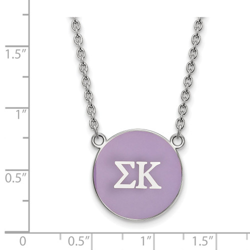 LogoArt Sigma Kappa Necklace - Sterling Silver Rhodium-Plated Sorority Greek Letters Large Color Enamel Pendant 18 Inch - SS030SKP-18 - View 2