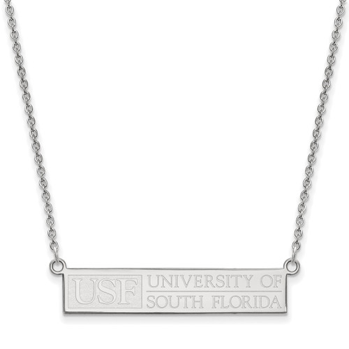 LogoArt University of South Florida Necklace - Sterling Silver Rhodium-Plated Small Bar 18 Inch