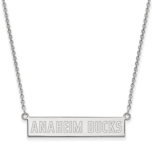 LogoArt Anaheim Ducks Necklace - Sterling Silver Rhodium-Plated Small Bar 18 Inch