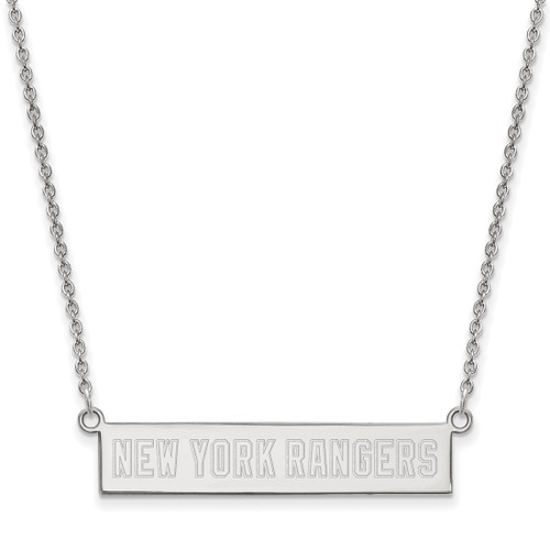 LogoArt New York Rangers Necklace - Sterling Silver Rhodium-Plated Small Bar 18 Inch