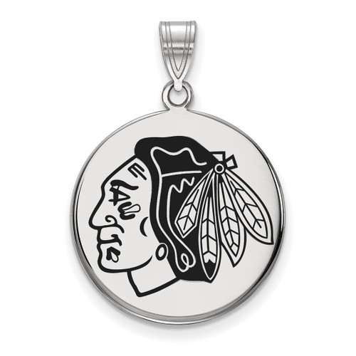 LogoArt Chicago Blackhawks Pendant - Sterling Silver Rhodium-Plated Large Enameled Disc