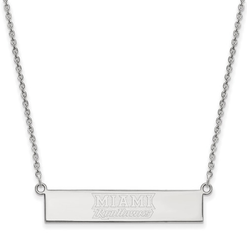 LogoArt Miami University Necklace - Sterling Silver Rhodium-Plated Small Bar
