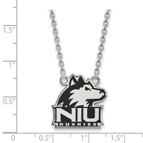 LogoArt Northern Illinois University Necklace - Sterling Silver Rhodium-Plated N-I-U Huskies Large Enameled Pendant 18 Inch - View 2