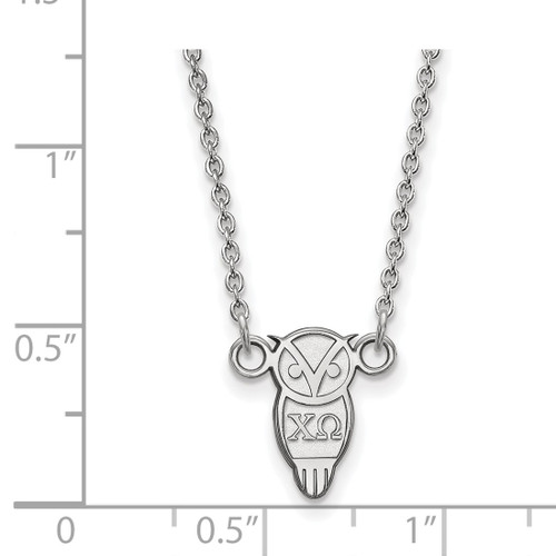 LogoArt Chi Omega Necklace - Sterling Silver Rhodium-Plated Sorority Symbol Extra Small Pendant 18 Inch - View 2