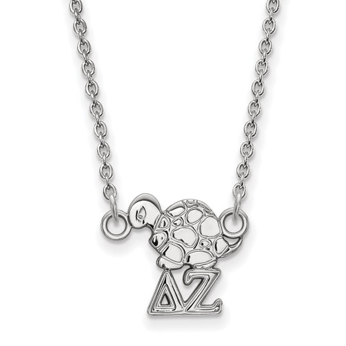 LogoArt Delta Zeta Necklace - Sterling Silver Rhodium-Plated Sorority Symbol Extra Small Pendant 18 Inch