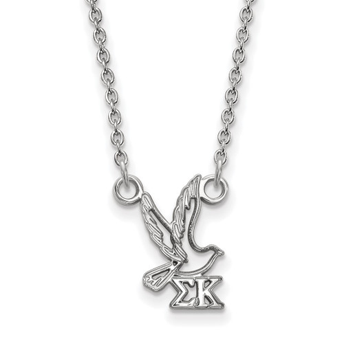 LogoArt Sigma Kappa Necklace - Sterling Silver Rhodium-Plated Sorority Symbol Extra Small Pendant 18 Inch