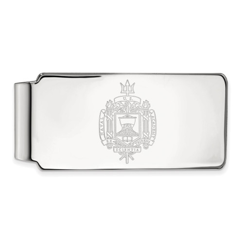 Sterling Silver Rhodium-Plated LogoArt US Naval Academy Crest Money Clip