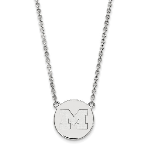 LogoArt University of Michigan Necklace - Sterling Silver Rhodium-Plated Letter M Large Disc 18 Inch