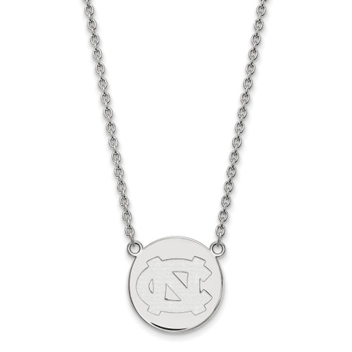 LogoArt University of North Carolina Necklace - Sterling Silver Rhodium-Plated Large Disc 18 Inch