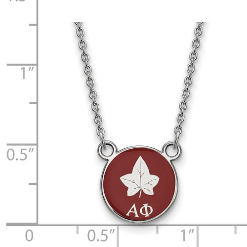 LogoArt Alpha Phi Necklace - Sterling Silver Rhodium-Plated Sorority Symbol Small Color Enamel Pendant 18 Inch, 12 mm Wide - SS042APH-18 - View 2